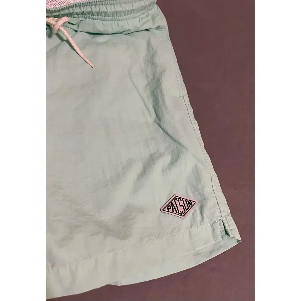 PacSun Swim Trunks Mens XL Mint Green Solid Drawstring Excellent Condition